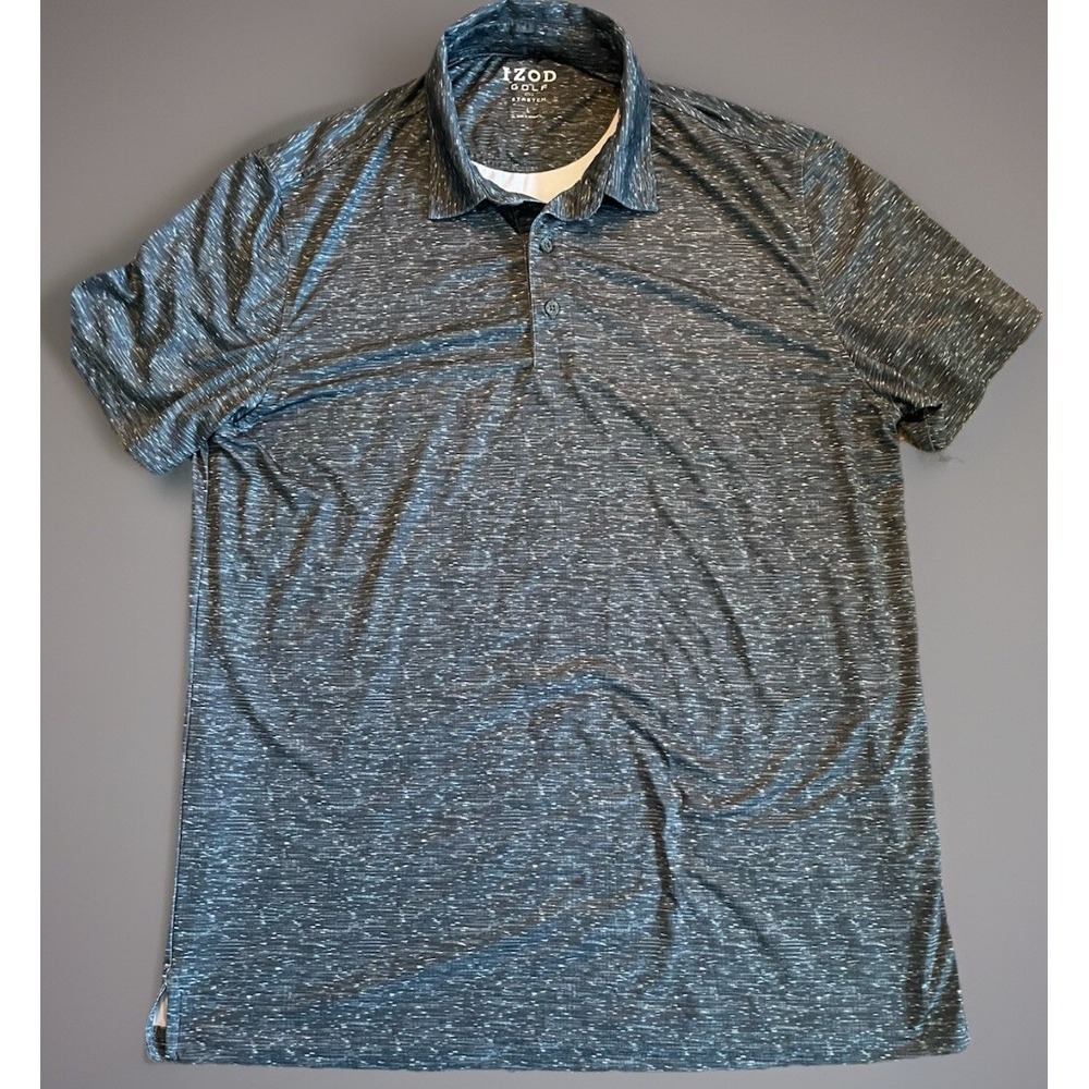 Izod Golf Men's Polo Shirt Black White Spot Pattern Logo Performance Large JBHS